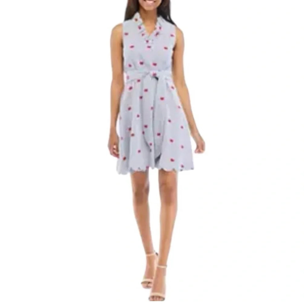NWT women's embroidered crab print striped Crown & Ivy dress size medium